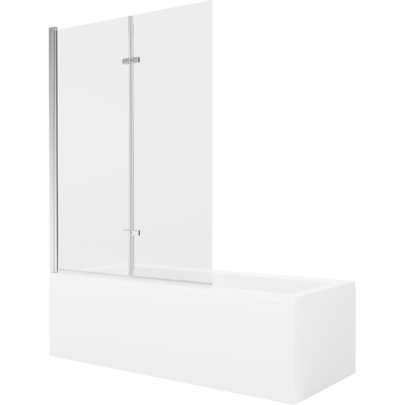 Mexen Cubik Rechteckige Badewanne 150 x 70 cm mit Verkleidung und 2-flügeliger Blende 120 cm, transparent, chrom - 550315070X921