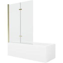 Mexen Cubik Rechteckige Badewanne 150 x 70 cm mit Verkleidung und 2-flügeliger Blende 120 cm, transparent, gold - 550315070X9212