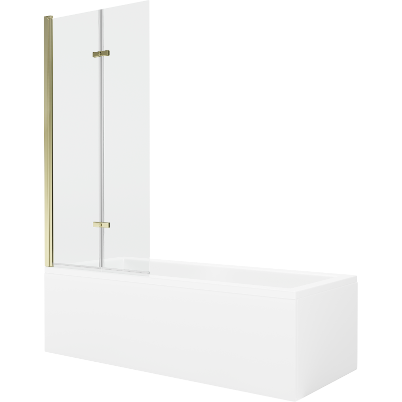 Mexen Cubik Rechteckige Badewanne 160 x 70 cm mit Verkleidung und 2-flügeliger Blende 80 cm, transparent, gold - 550316070X92080