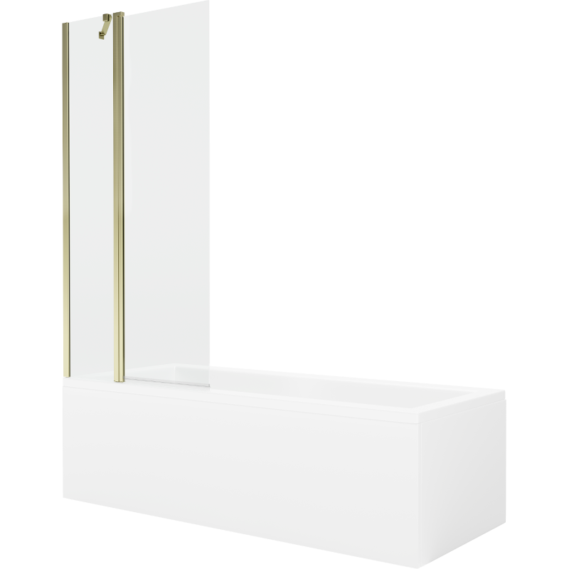 Mexen Cubik rechteckige Badewanne 160 x 70 cm mit Verkleidung und 1-flügliger Duschabtrennung 80 cm, transparent, gold - 5503160