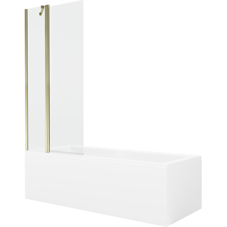 Mexen Cubik rechteckige Badewanne 160 x 70 cm mit Verkleidung und 1-flügliger Duschabtrennung 80 cm, transparent, gold - 5503160