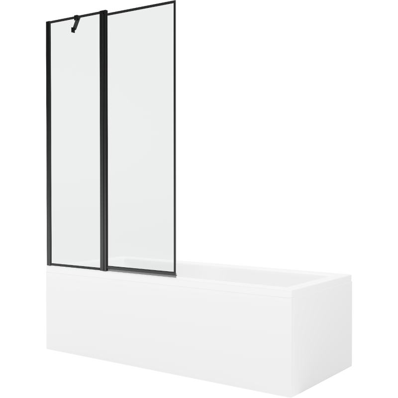 Mexen Cubik rechteckige Badewanne 160 x 70 cm mit Verkleidung und 1-flügliger Duschabtrennung 100 cm, Schwarzes Design - 5503160