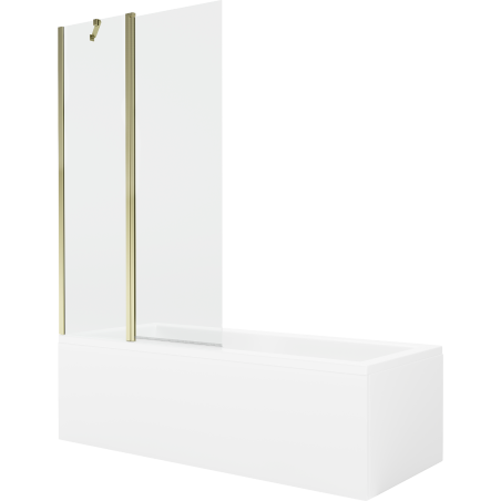 Mexen Cubik rechteckige Badewanne 170 x 70 cm mit Verkleidung und 1-flügliger Duschabtrennung 100 cm, transparent, gold - 550317