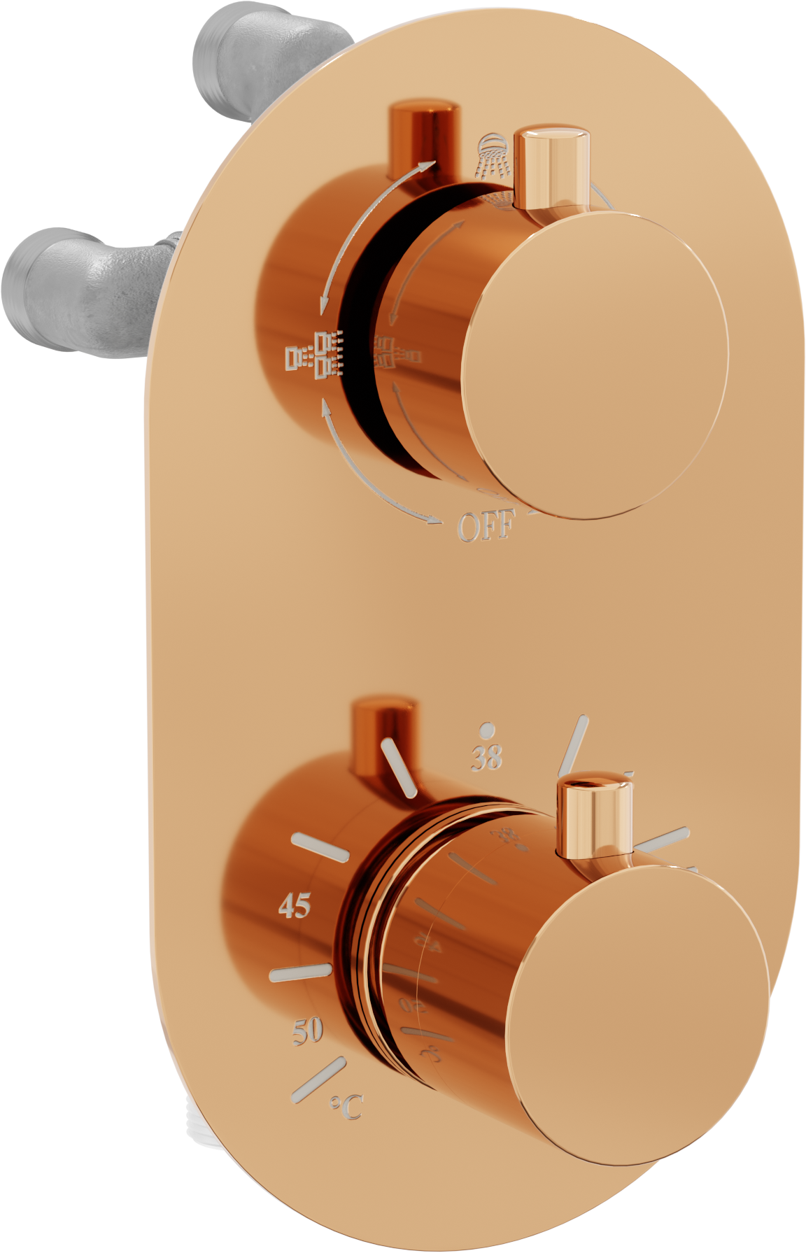 Mexen Kai Thermostat-Wannen-/Duschbatterie mit 3 Ausgängen, Rosa Gold - 77602-60