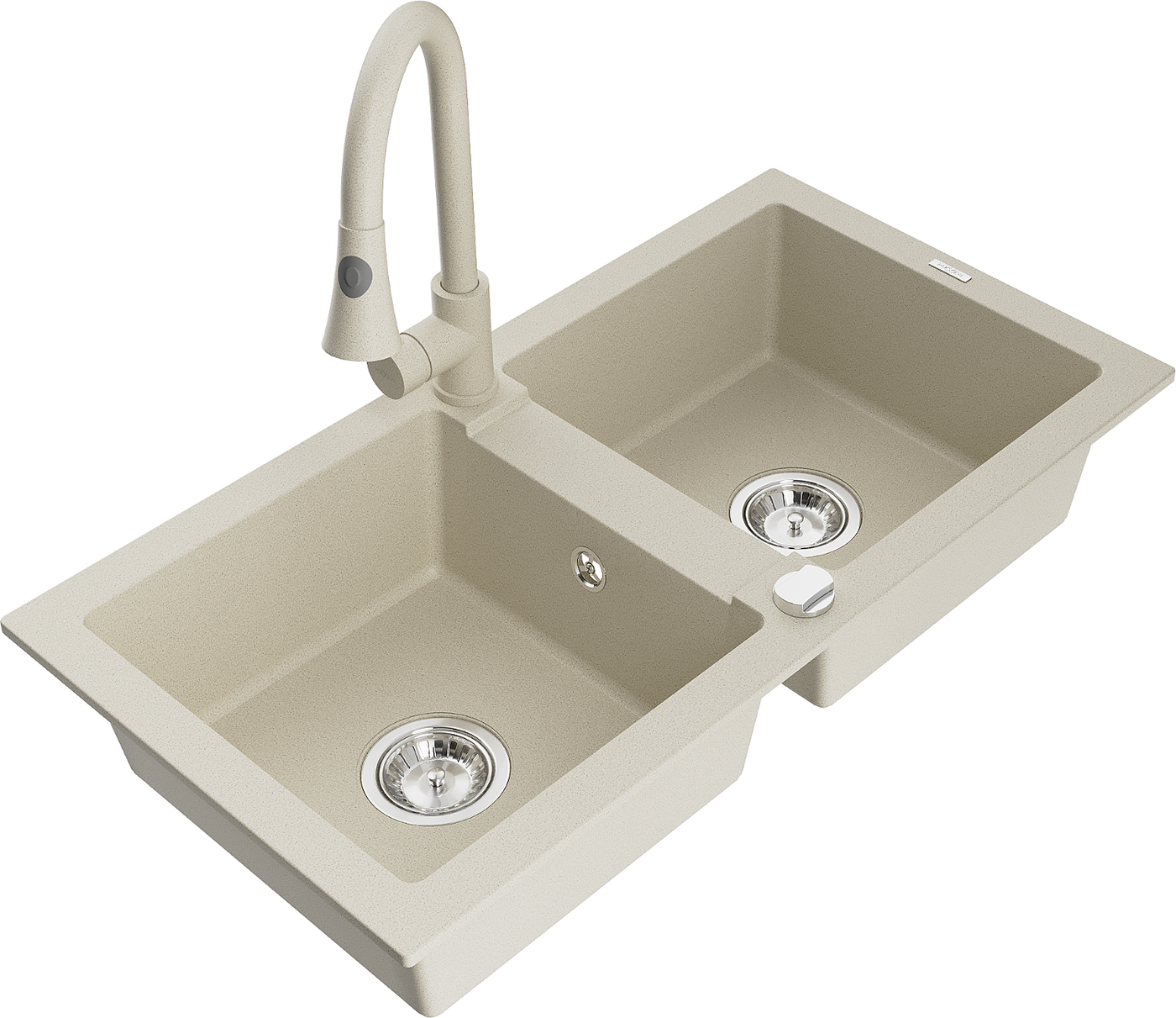 Mexen Mario 2-Becken-Granitspüle mit Mischbatterie Elia, Beige - 6504-69-670101-69