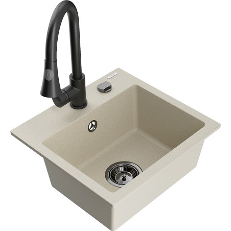 Mexen Milo 1-Becken-Granit-Spüle mit Mischbatterie Elia, Beige - 6505-69-670101-70