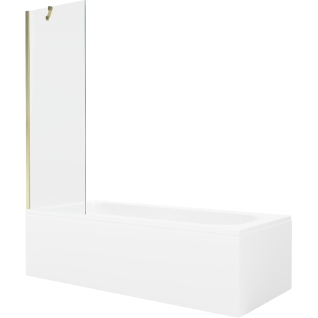 Mexen Vega rechteckige Badewanne 180 x 80 cm mit Verkleidung und 1-flügliger Duschabtrennung 60 cm, transparent, gold - 55011808