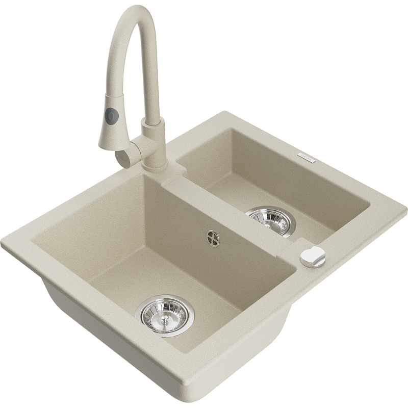 Mexen Carlos 1,5-Becken-Granitspüle mit Mischbatterie Elia, Beige - 6518-69-670101-69