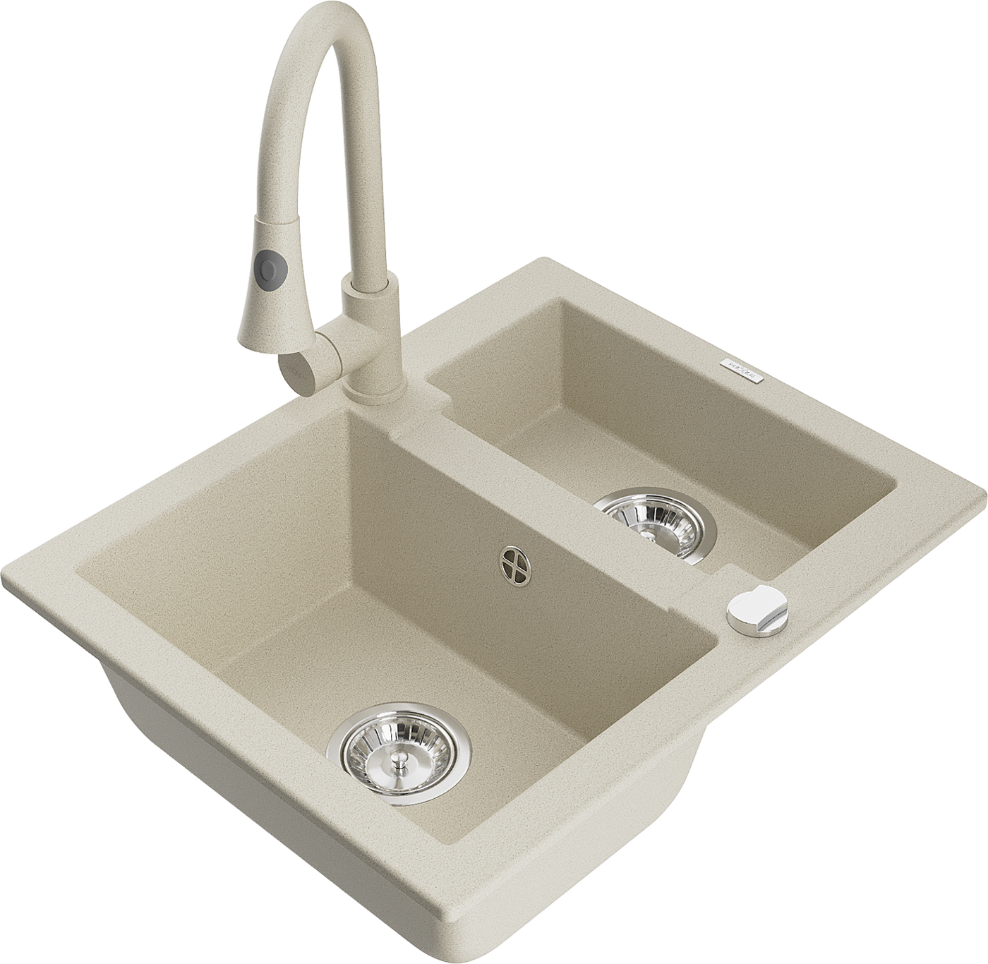 Mexen Carlos 1,5-Becken-Granitspüle mit Mischbatterie Elia, Beige - 6518-69-670101-69