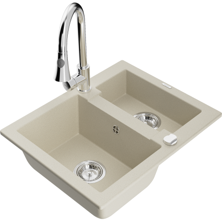 Mexen Carlos 1,5-Becken-Granitspüle mit Mischbatterie Elia, Beige - 6518-69-670101-00