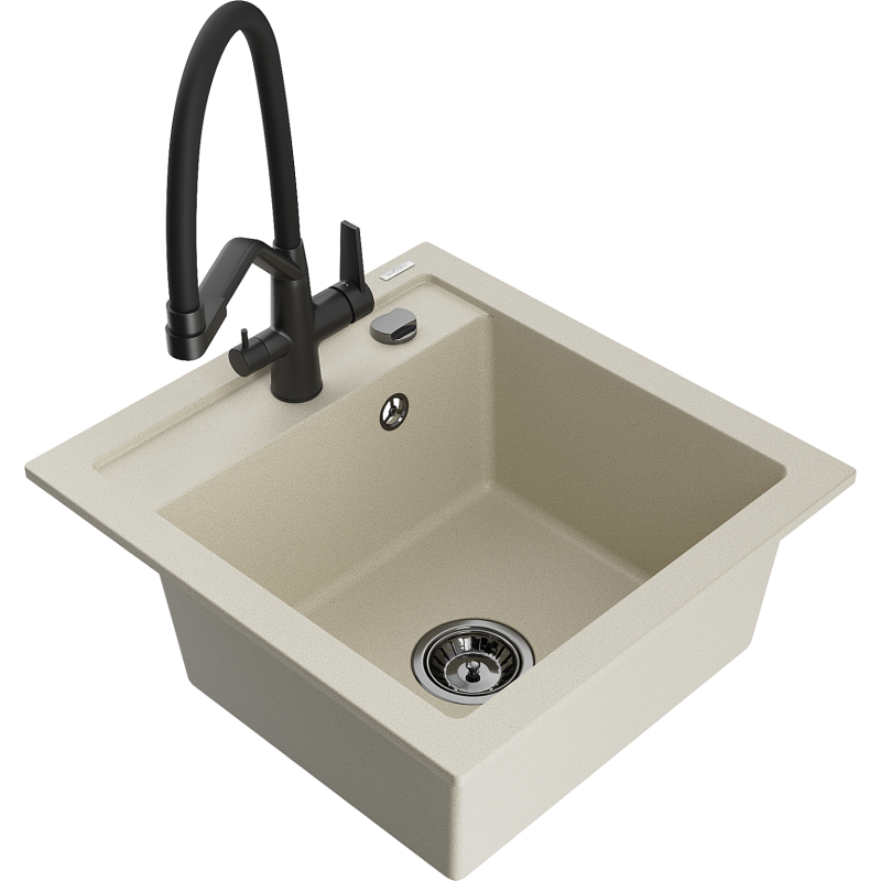 Mexen Vito 1-Becken-Granitspüle mit Mischbatterie Duo, Beige - 6503-69-671701-70-B