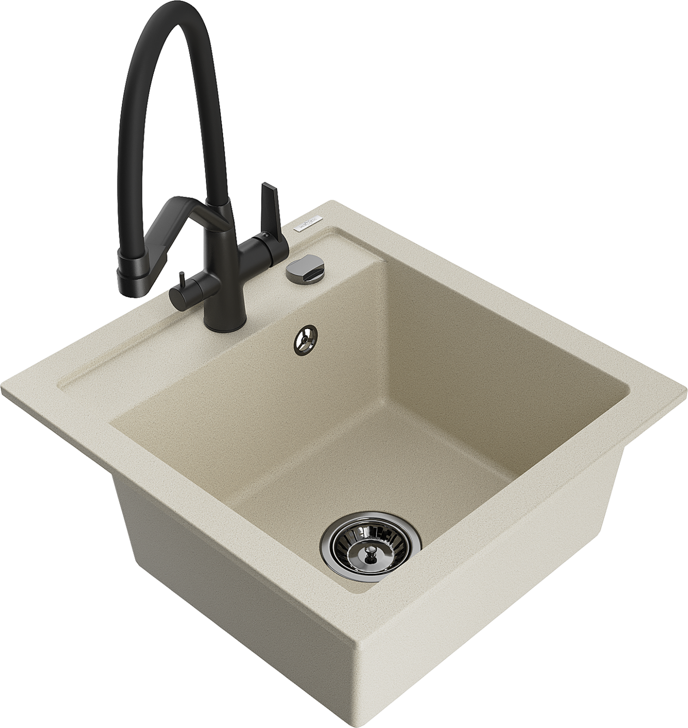 Mexen Vito 1-Becken-Granitspüle mit Mischbatterie Duo, Beige - 6503-69-671701-70-B