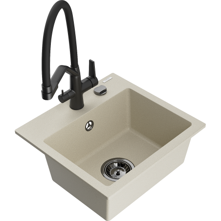 Mexen Milo 1-Becken-Granitspüle mit Mischbatterie Duo, Beige - 6505-69-671701-70-B