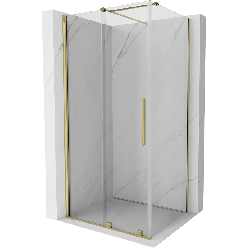 Mexen Velar ausziehbare Duschabtrennung 140 x 90 cm, transparent, Gold - 871-140-090-01-50