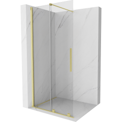 Mexen Velar Duschwand Schiebetür Walk-in 75 x 200 cm, transparent 8 mm, gebürstetes Gold - 871-075-000-03-55