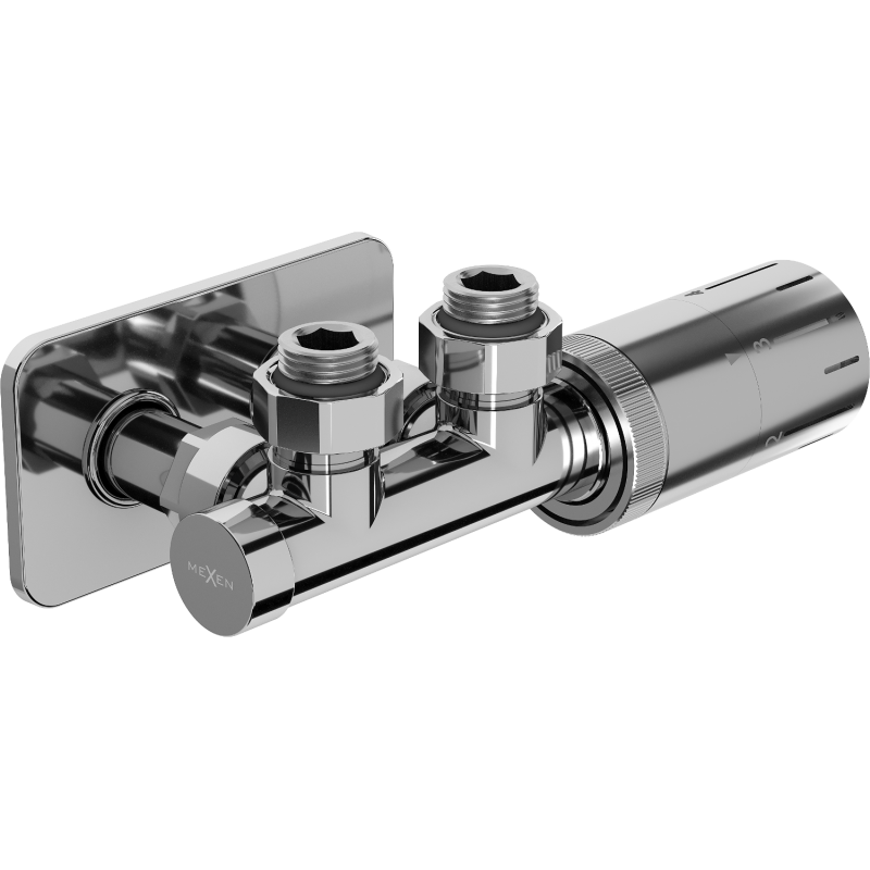 Mexen G05 Thermostat-Set, Eckform, mit Abdeckung S, Duplex, DN50, Chrom - W907-958-910-01