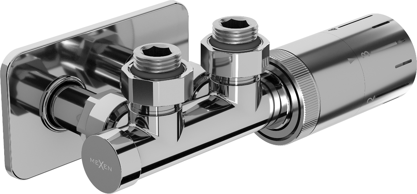 Mexen G05 Thermostat-Set, Eckform, mit Abdeckung S, Duplex, DN50, Chrom - W907-958-910-01