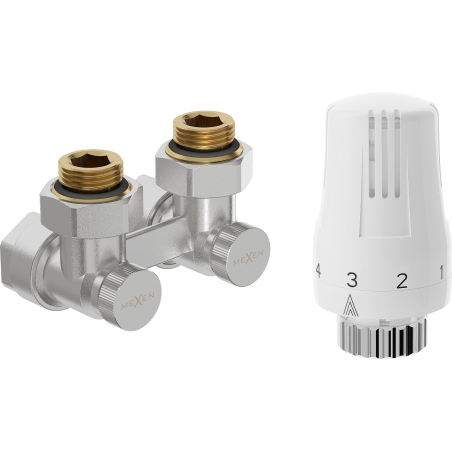 Mexen G01 Thermostat-Set Zweirohr DN50, Eckventil 1/2"x16 mm, Nickel - W911-016-918-01