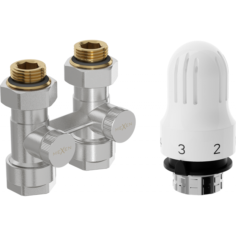 Mexen G04 thermostatic set for two-pipe systems DN50, straight 1/2"x16 mm, nickel - W912-016-948-01