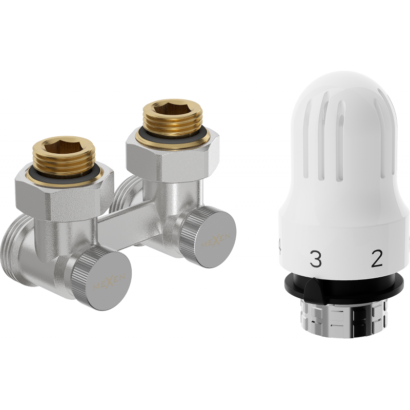 Mexen G04 thermostatisches Doppelrohr-Set DN50, Ecke 1/2"x3/4", Nickel - W911-012-948-01