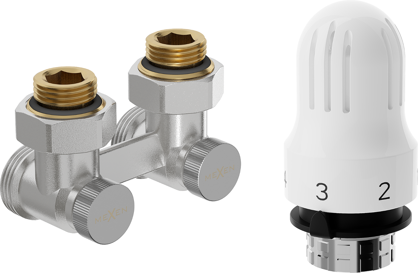 Mexen G04 thermostatisches Doppelrohr-Set DN50, Ecke 1/2"x3/4", Nickel - W911-012-948-01