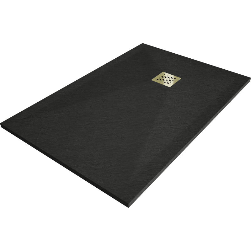 Mexen Stone+ rechteckiger Verbundduschtasse 100 x 70 cm, schwarz, Abdeckung gold - 44707010-G