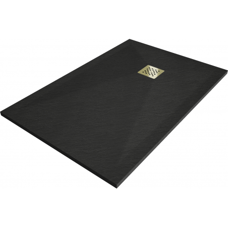 Mexen Stone+ rechteckige Verbunddusche 130 x 90 cm, schwarz, Abdeckung gold - 44709013-G