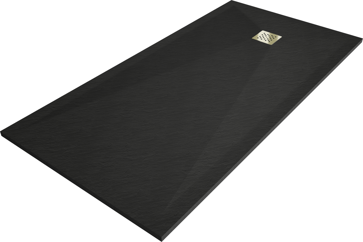 Mexen Stone+ rechteckige Verbundduschtasse 160 x 70 cm, schwarz, goldener Abdeckrahmen - 44707016-G