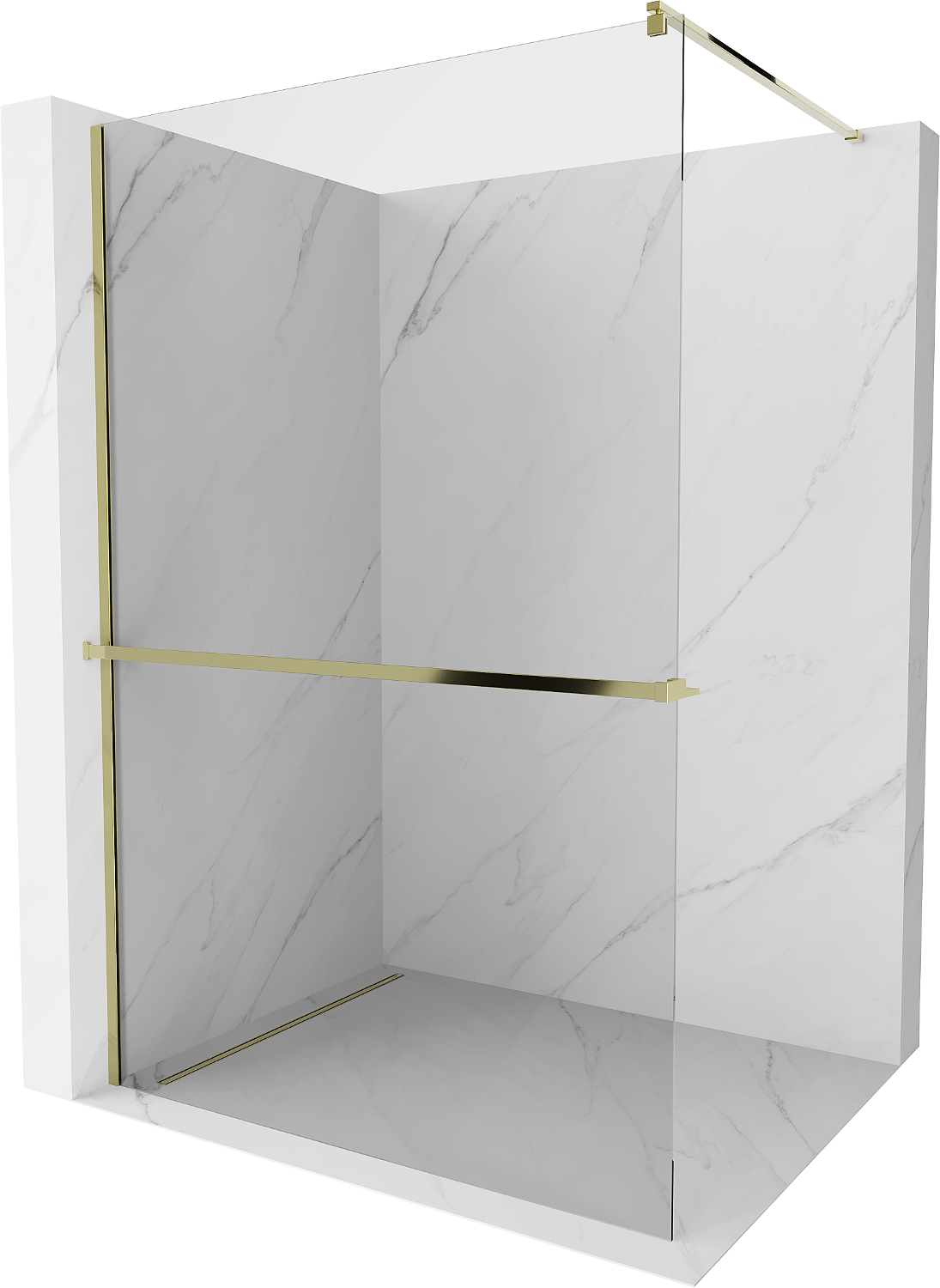 Mexen Kioto+ Duschwand mit Regal Walk-in 125 x 200 cm, transparent, gold - 800-125-121-50-00