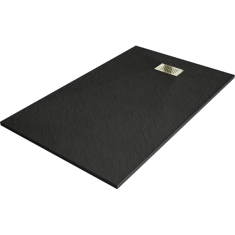 Mexen Hugo rechteckige Duschwanne SMC 150 x 70 cm, schwarz, goldene Abdeckung - 42707015-G