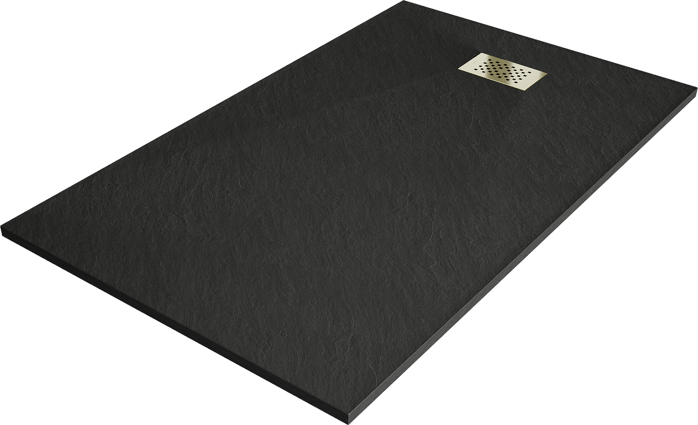 Mexen Hugo rechteckige Duschwanne SMC 150 x 70 cm, schwarz, goldene Abdeckung - 42707015-G