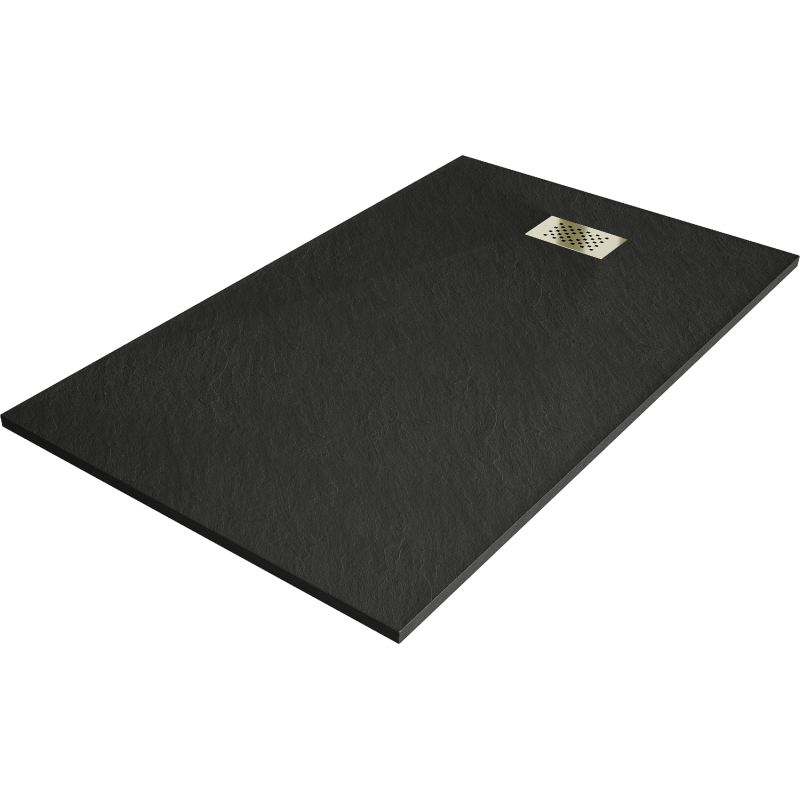 Mexen Hugo rechteckige Duschwanne SMC 160 x 70 cm, schwarz, Abdeckung gold - 42707016-G