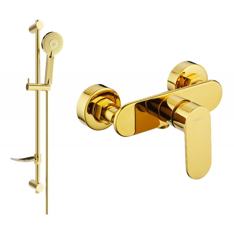 Mexen Milo DF40 Mischbatterie für Dusche mit Brausegarnitur, Gold - 7134R40-50