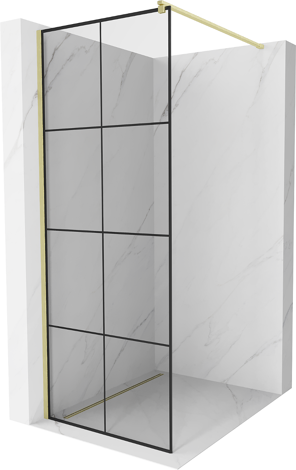 Mexen Kioto Walk-in-Duschwand 70 x 200 cm, schwarzes Muster 8 mm, gebürstetes Gold - 800-070-101-55-77