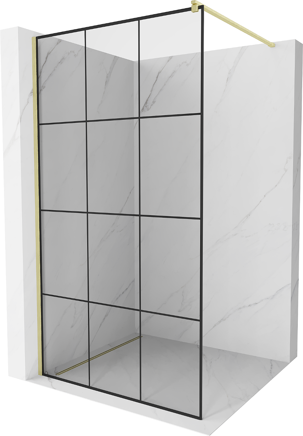 Mexen Kioto Walk-in Duschwand 100 x 200 cm, schwarzes Muster 8 mm, gebürstetes Gold - 800-100-101-55-77