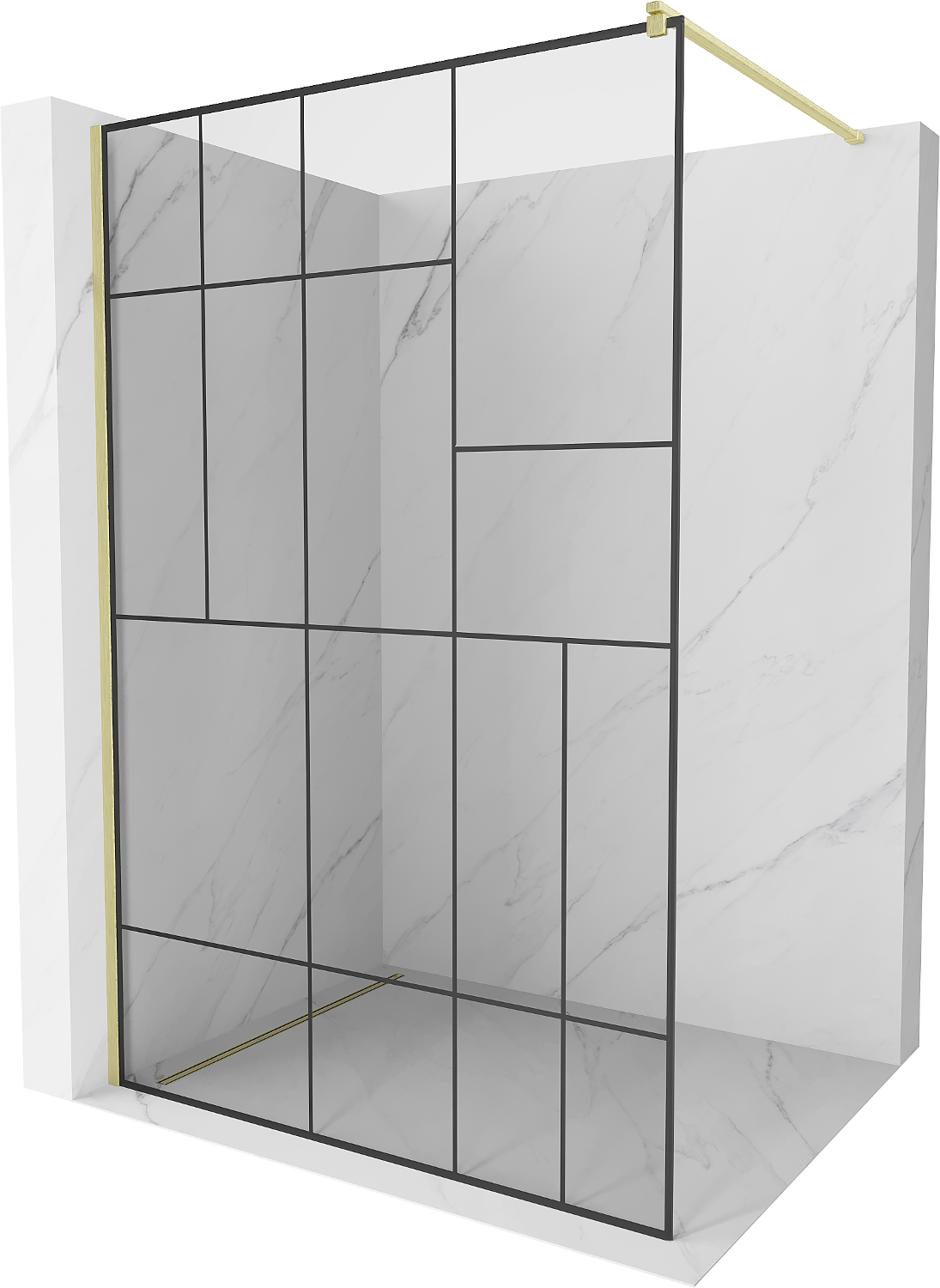 Mexen Kioto Walk-in-Dusche 90 x 200 cm, schwarzes Muster 8 mm, gebürstetes Gold - 800-090-101-55-78