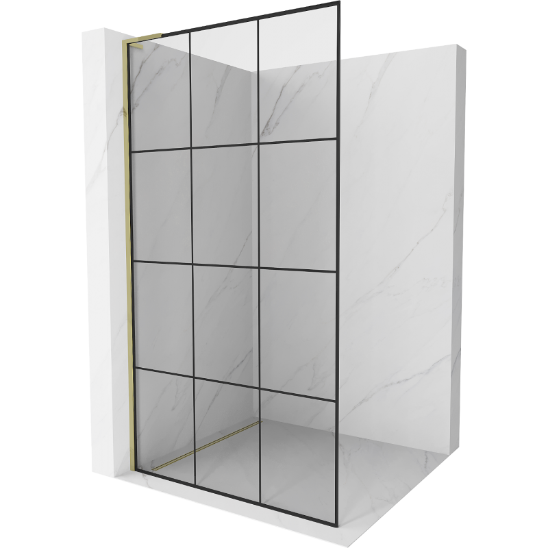 Mexen Kioto L Duschwand Walk-in 100 x 200 cm, schwarzes Muster, gold - 800-100-103-50-77