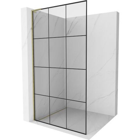 Mexen Kioto L Duschwand Walk-in 100 x 200 cm, schwarzes Muster, gold - 800-100-103-50-77