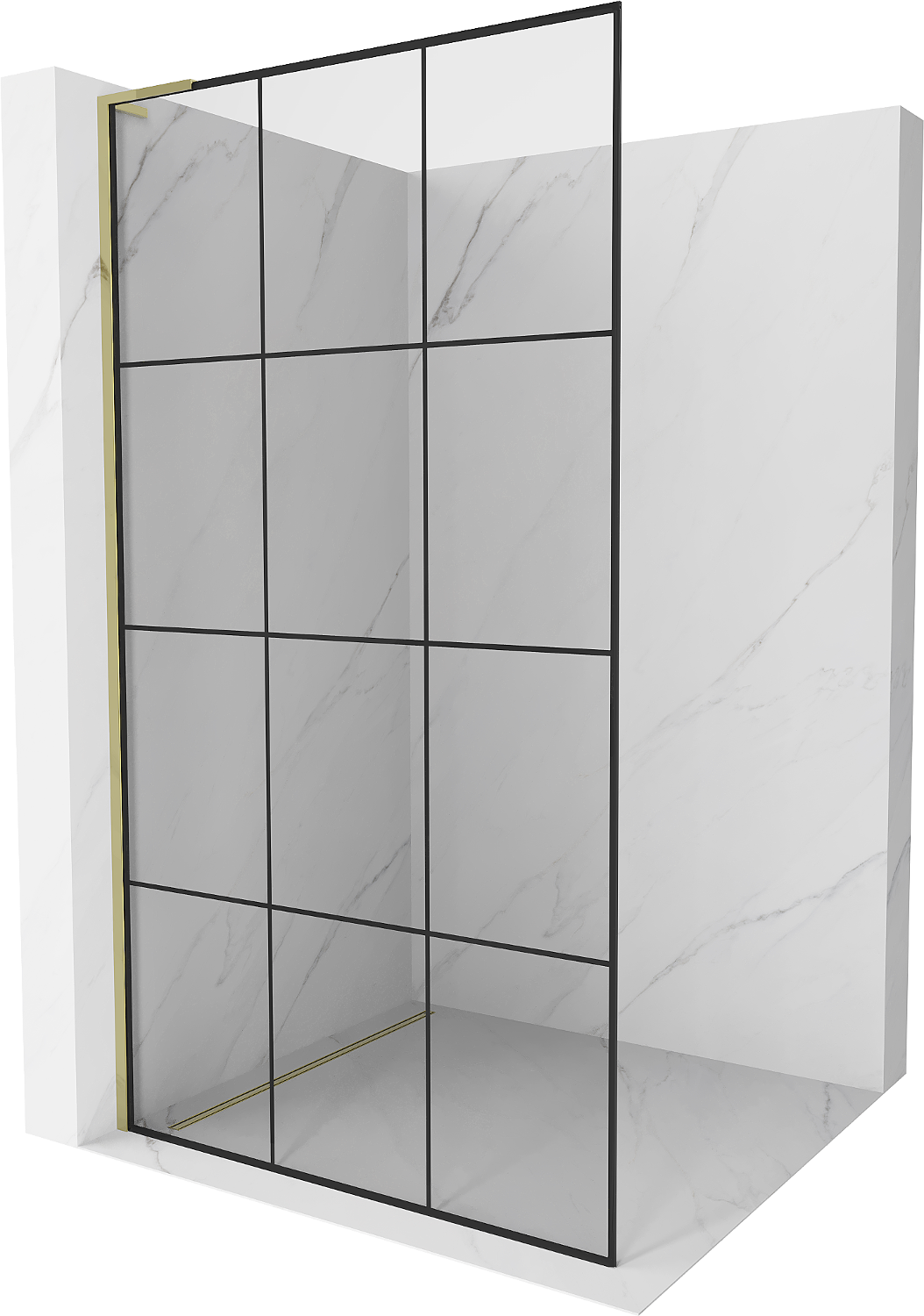 Mexen Kioto L Duschwand Walk-in 100 x 200 cm, schwarzes Muster, gold - 800-100-103-50-77