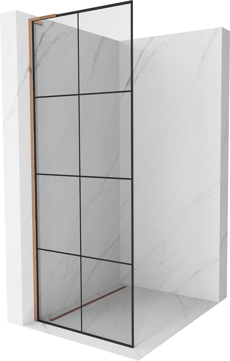 Mexen Kioto L Duschwand Walk-in 90 x 200 cm, schwarzes Muster, roségold - 800-090-103-60-77