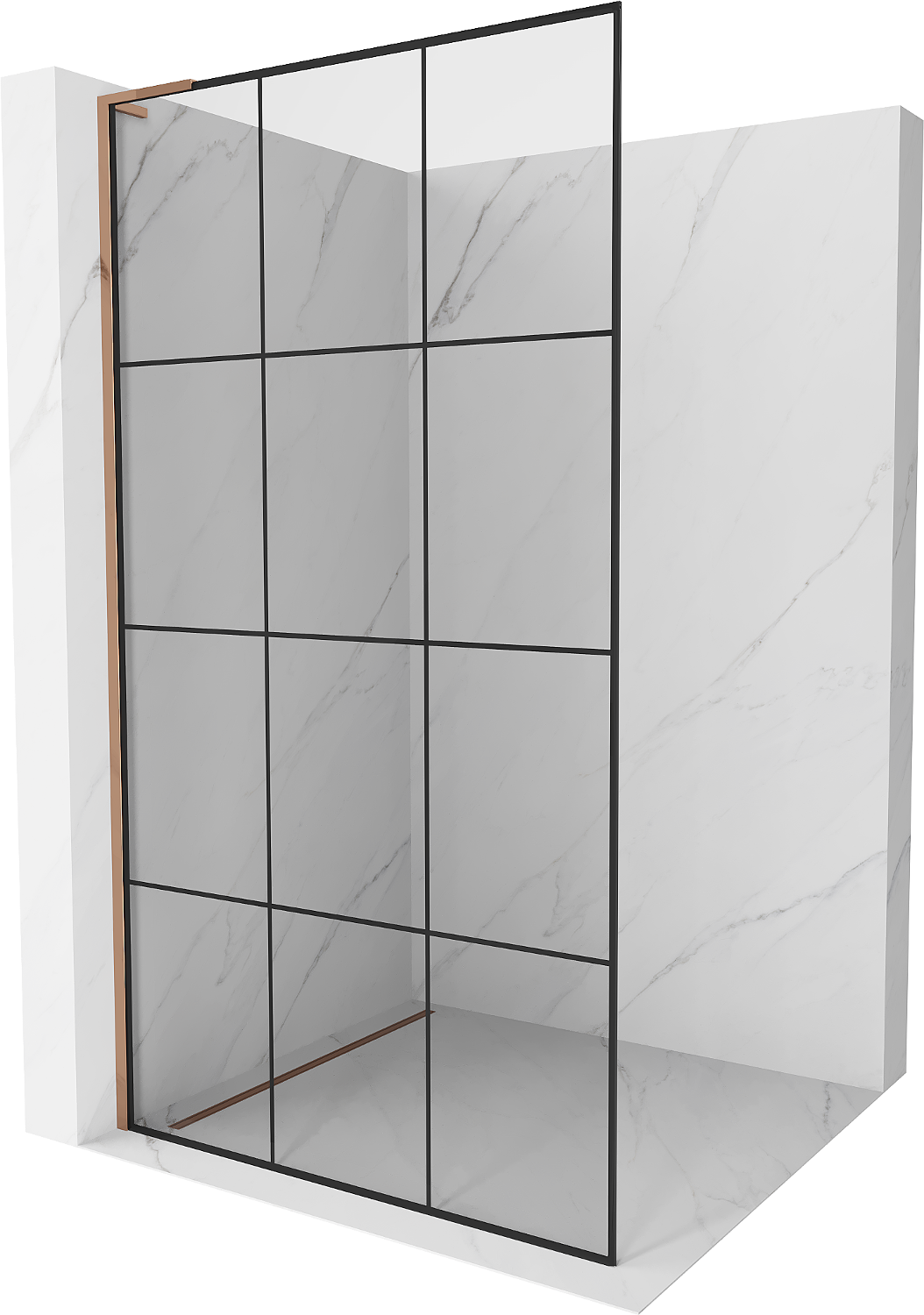 Mexen Kioto L Walk-in-Duschwand 100 x 200 cm, schwarzes Muster, roségold - 800-100-103-60-77