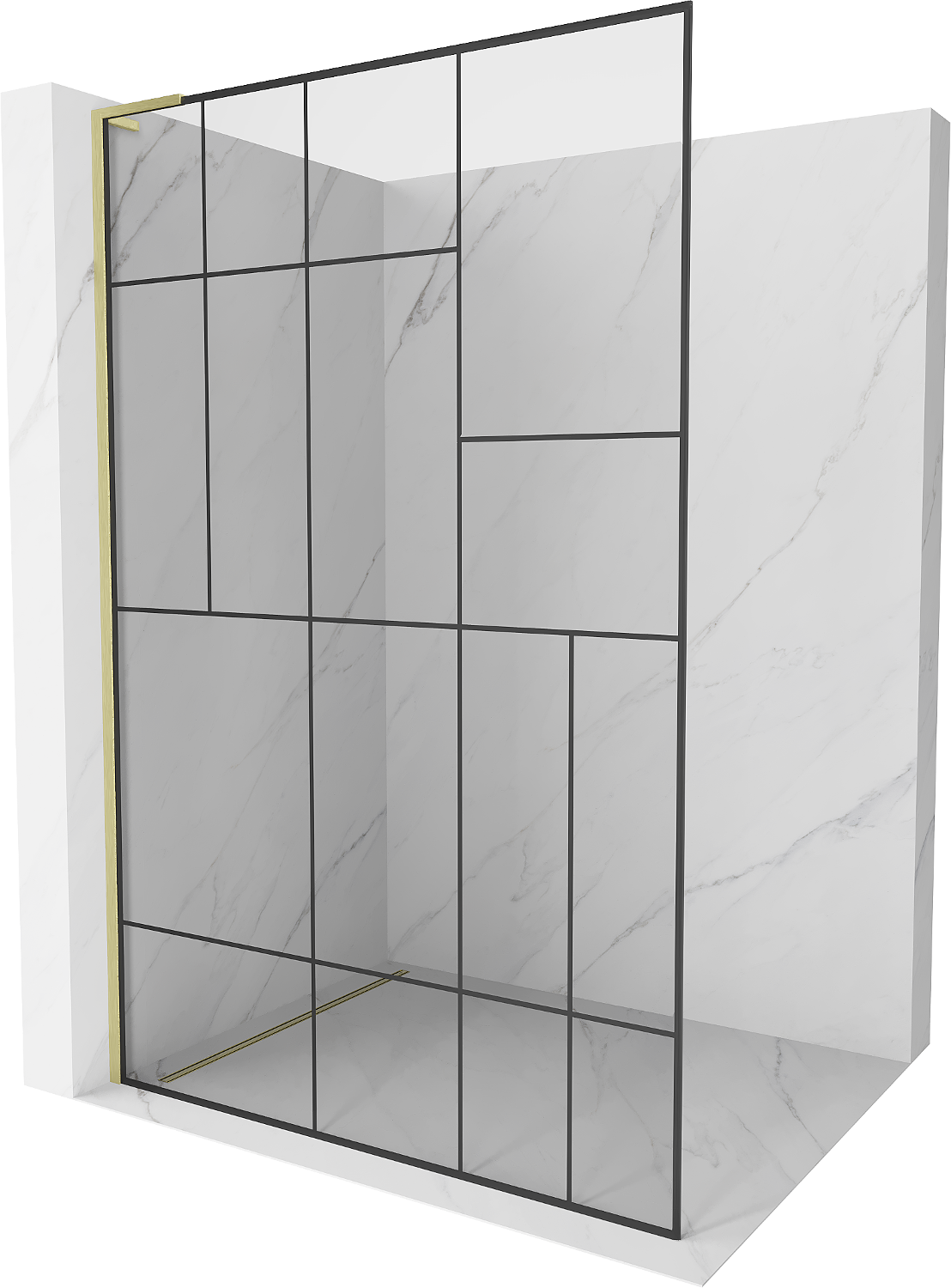 Mexen Kioto L Walk-in-Duschwand 80 x 200 cm, schwarzes Muster, gebürstetes Gold - 800-080-103-55-78