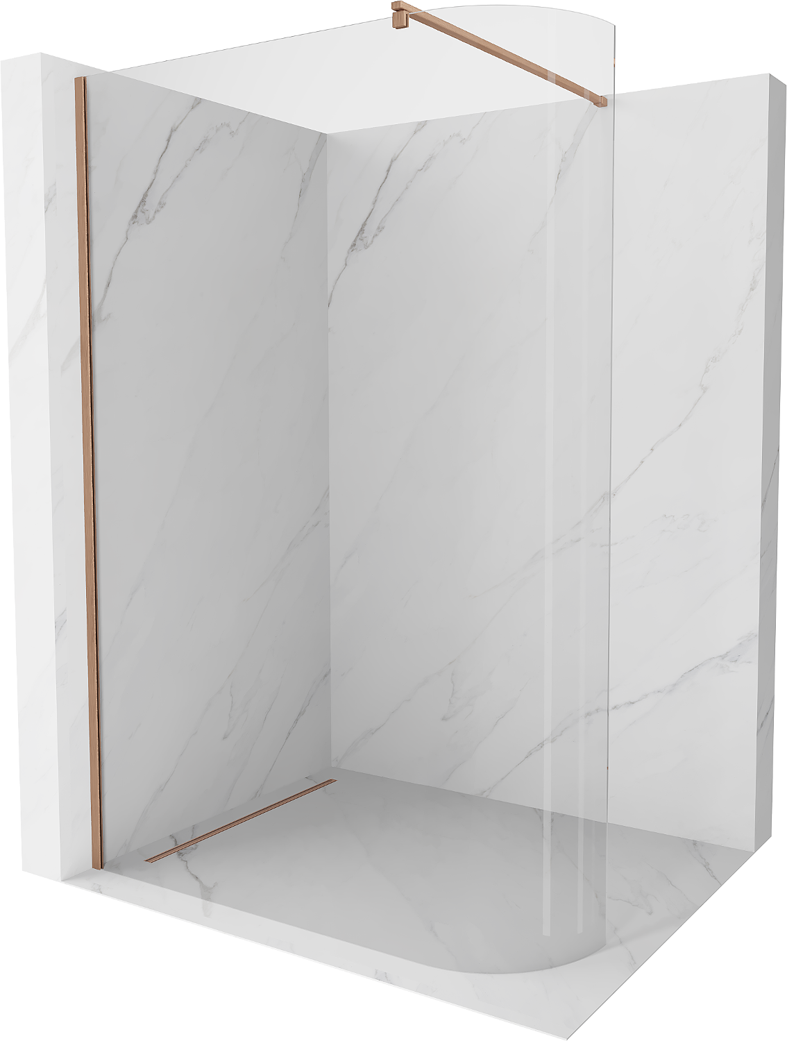 Mexen Kioto Duschwand gebogen Walk-in 160 x 200 cm, transparent 8 mm, gebürstetes Kupfer - 800-160-101-65-06