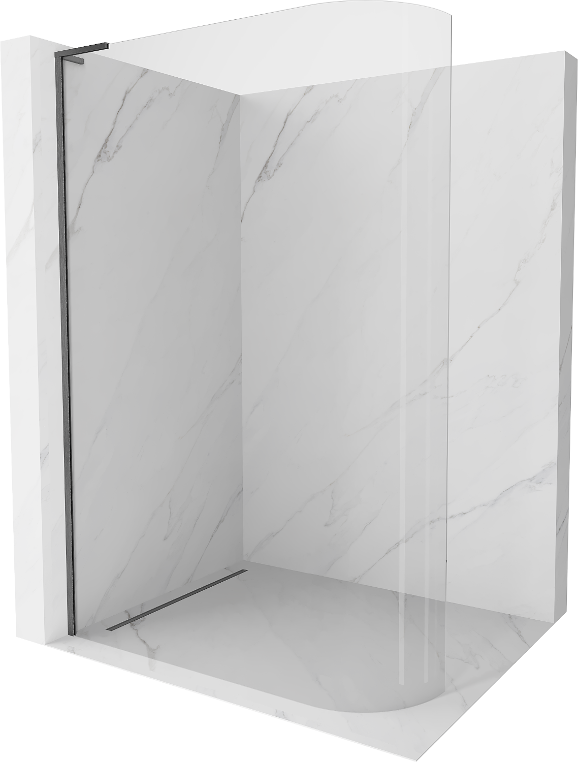 Mexen Kioto L abgerundete Walk-in-Dusche 80 x 200 cm, transparent, gebürstet gun gray - 800-080-103-66-06