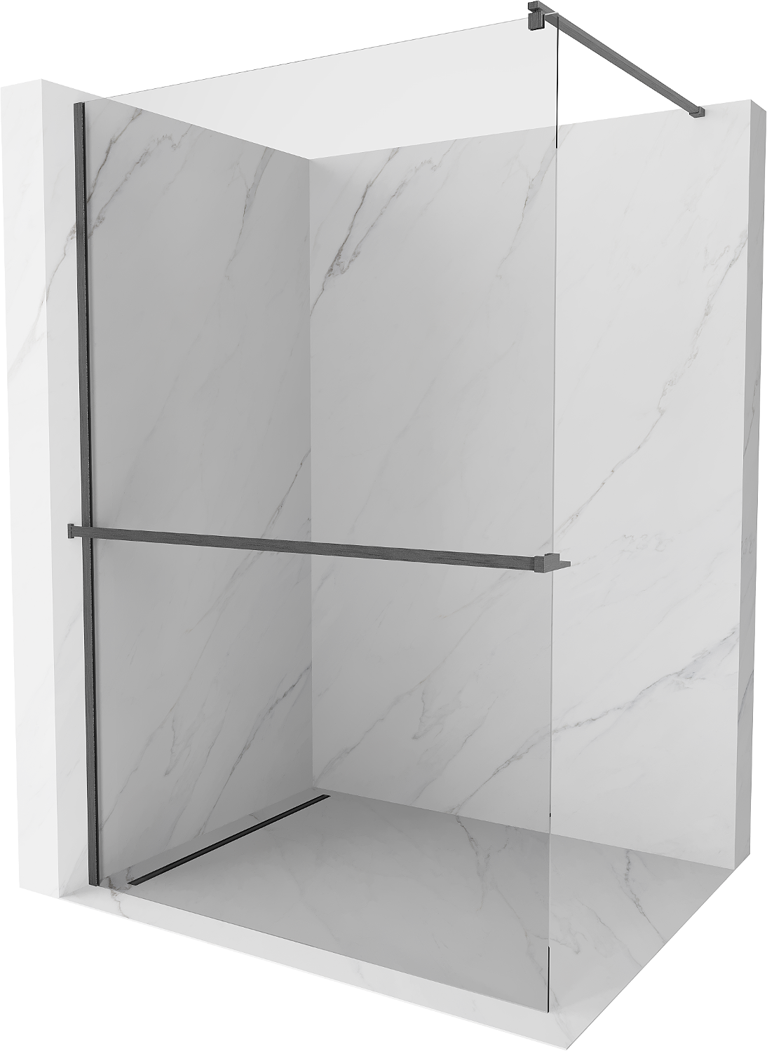 Mexen Kioto+ Duschwand mit Walk-In Regal 95 x 200 cm, transparent, gebürstetes Gunmetal - 800-095-121-66-00