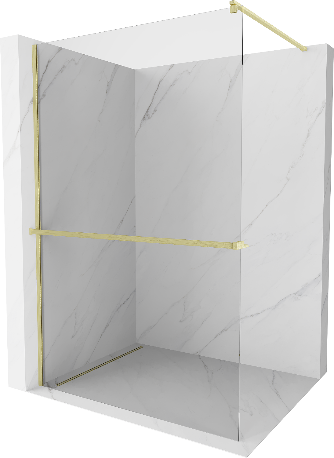 Mexen Kioto+ Duschwand mit Walk-in Regal 85 x 200 cm, transparent, gebürstetes Gold - 800-085-121-55-00