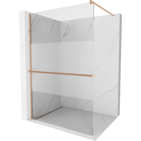 Mexen Kioto+ Duschwand mit Walk-in Shelf 90 x 200 cm, transparent/sandgestrahlt, gebürstetes Kupfer - 800-090-121-65-35