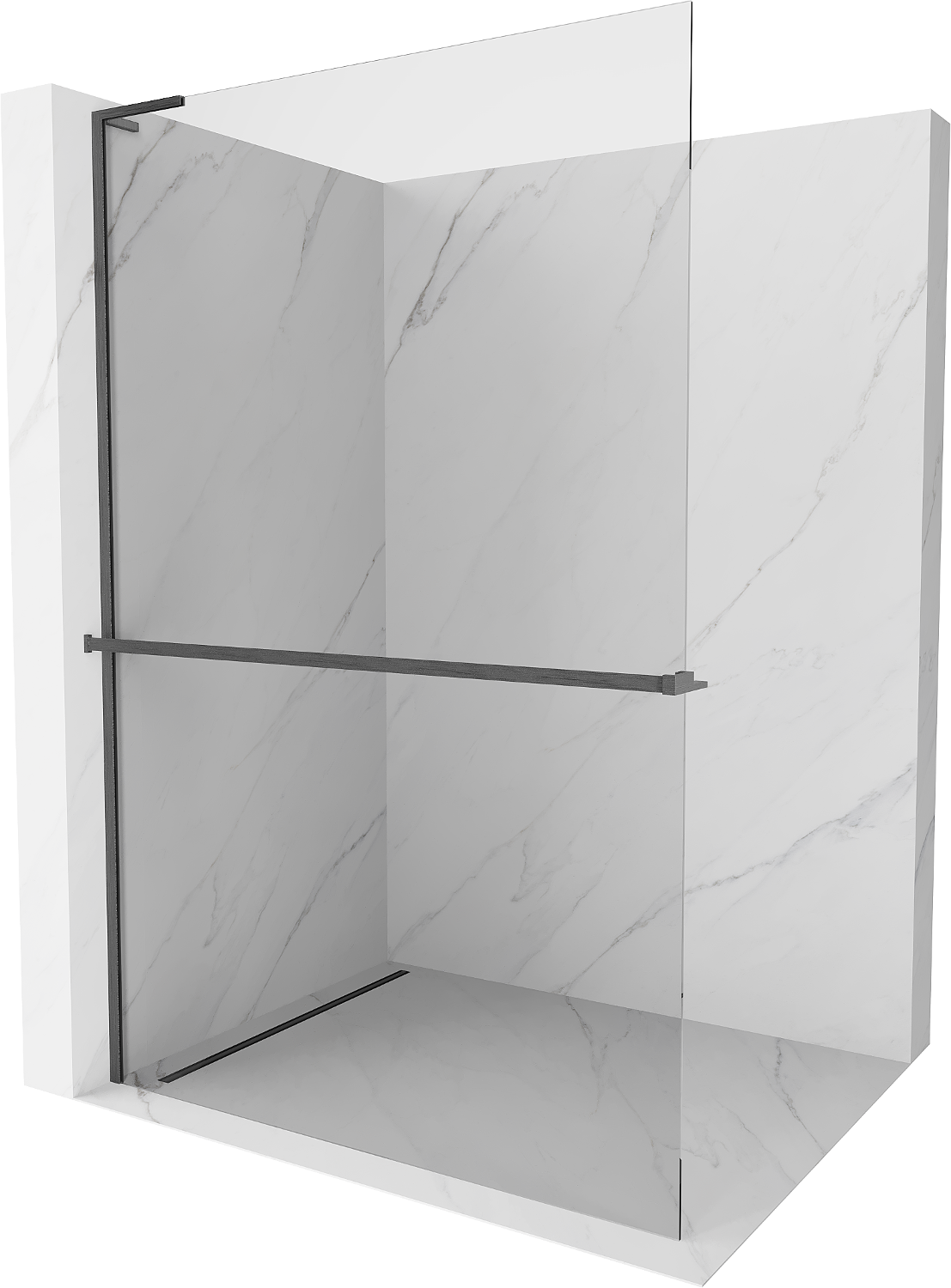 Mexen Kioto+ L Duschwand mit Regal Walk-in 50 x 200 cm, transparent, gun gray gebürstet - 800-050-123-66-00