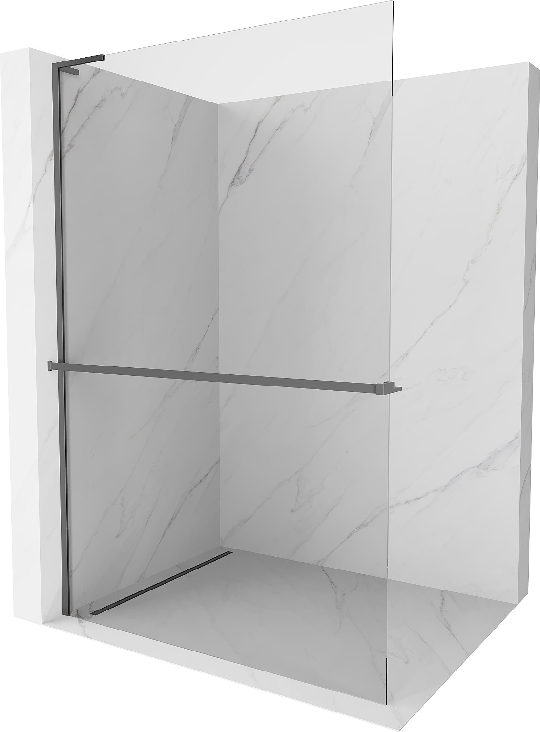 Mexen Kioto+ L Duschwand mit Ablage Walk-in 95 x 200 cm, transparent, gun metal - 800-095-123-95-00