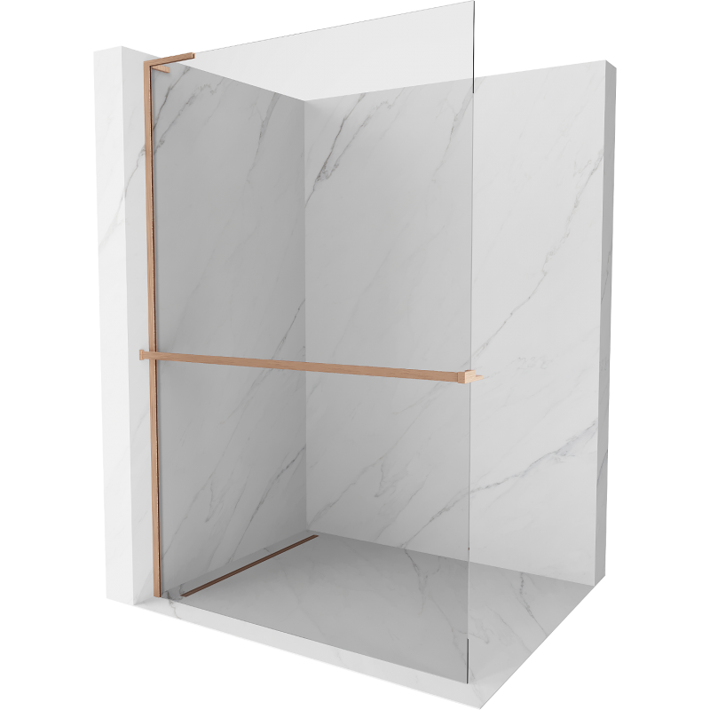 Mexen Kioto+ L Duschwand mit Regal Walk-in 50 x 200 cm, transparent, gebürstetes Messing - 800-050-123-65-00